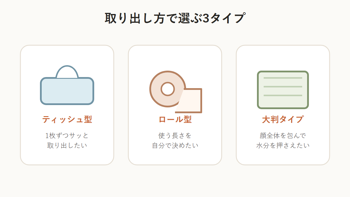 使い捨て洗顔タオル3タイプの取り出し方