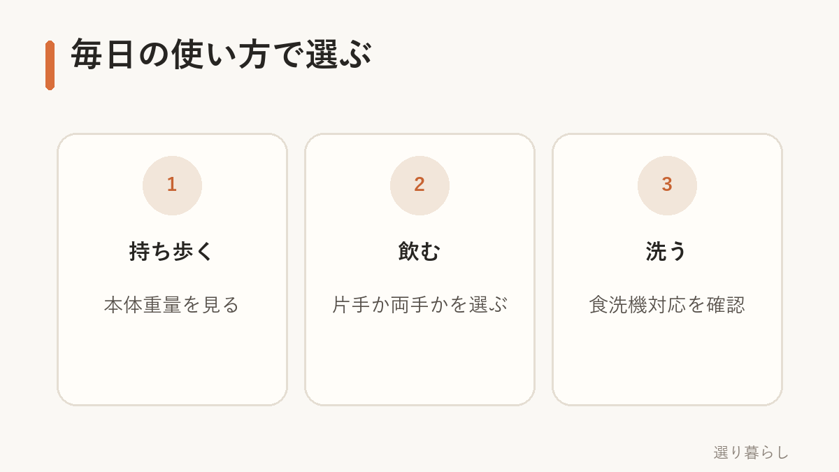 軽い水筒を毎日の使い方で選ぶ順番